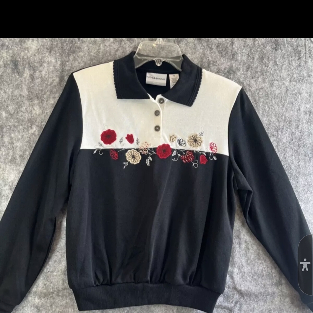 Floral Embroidered Black and White Sweater